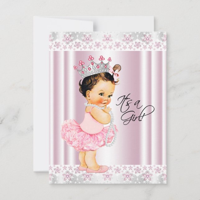 Pink Tutu Ballerina Pearl and Lace Baby Shower Invitation (Front)
