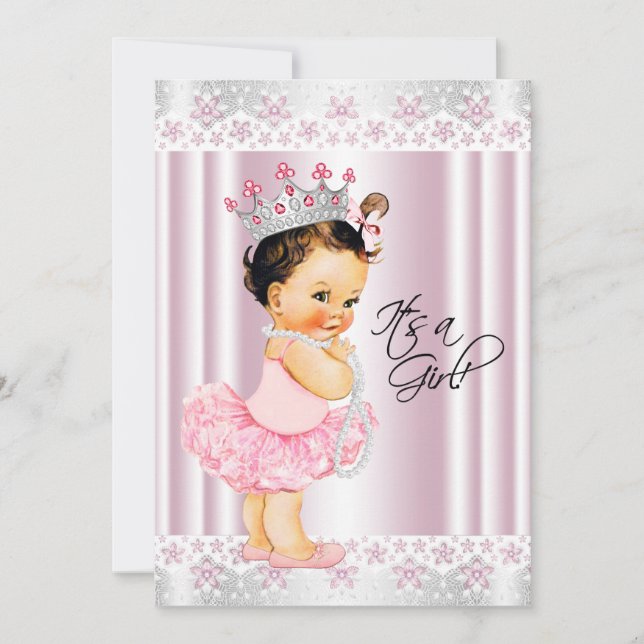 Pink Tutu Ballerina Pearl and Lace Baby Shower Invitation (Front)