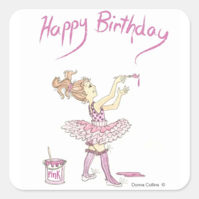Pink Tutu Birthday Sticker (Front)