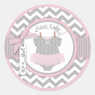Pink Tutu & Chevron Print Baby Shower Classic Round Sticker