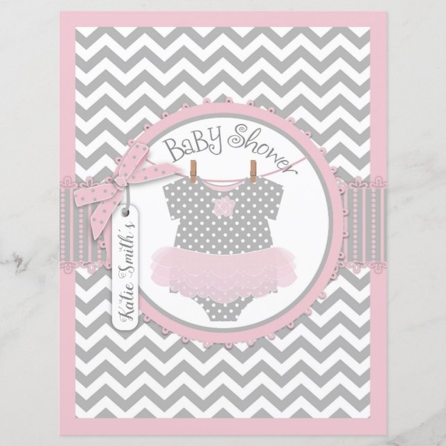 Pink Tutu Chevron Print Baby Shower Game Book (Front)