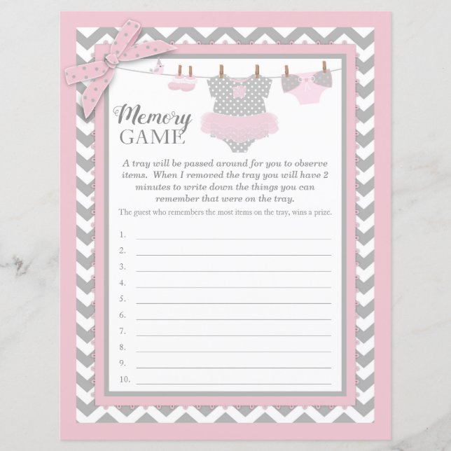 Pink Tutu Chevron Print Baby Shower Memory Game (Front)