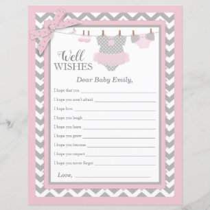 Pink Tutu Chevron Print Baby Shower Well Wishes