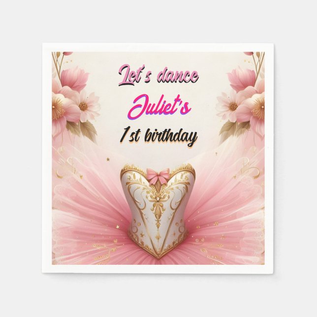  pink Tutu chic girls Ballerina 1st birthday Napkin (Front)