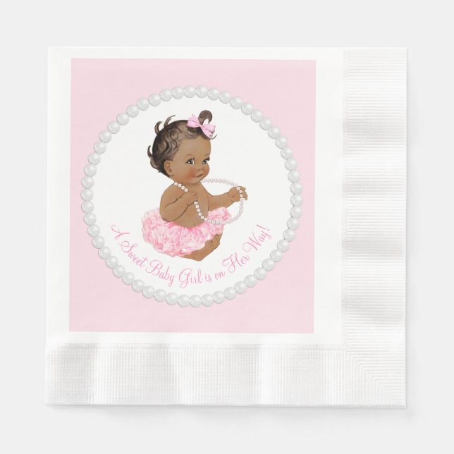 Pink Tutu Ethnic Ballerina Pearl Baby Shower Napkin (Front)