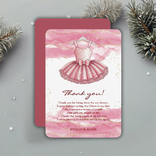 Pink Tutu Gold Glitters Baby Shower Thank You Card