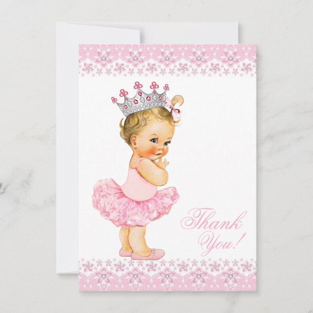 Pink Tutu Princess Baby Shower Thank You Card (Front)