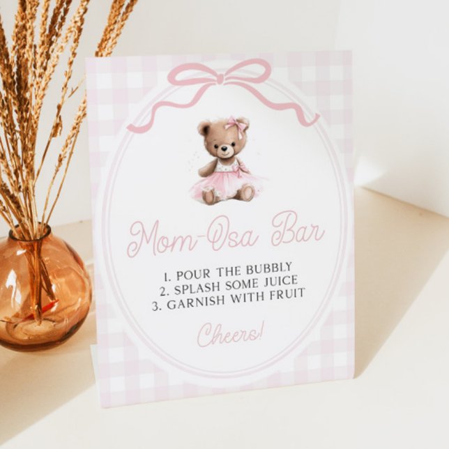 Pink Tutu Teddy Bear Baby Shower Mimosa Bar Pedestal Sign (Creator Uploaded)