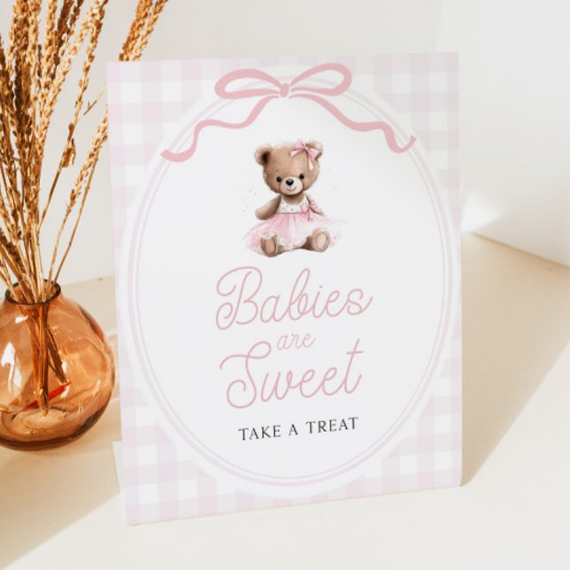 Pink Tutu Teddy Bear Baby Shower Sweets Table Pedestal Sign (Creator Uploaded)