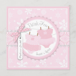 Pink Tutus & Snowflakes Twin Girls Thank You Card