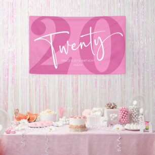 Pink Twenty 20th Twentieth Birthday Party Banner