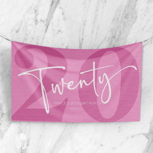 Pink Twenty 20th Twentieth Birthday Party Banner