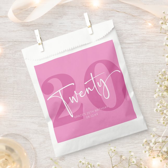 Pink Twenty 20th Twentieth Birthday Party Favour Bags (Clipped)