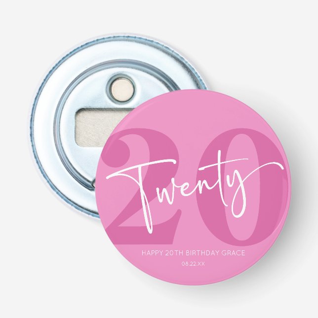 Pink Twenty 20th Twentieth Birthday Party Gift Bottle Opener (Front)