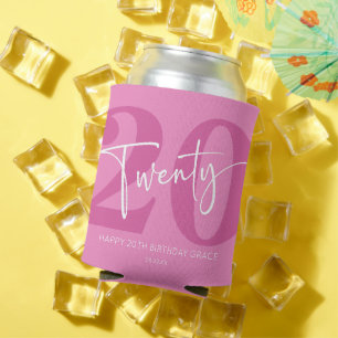 Pink Twenty 20th Twentieth Birthday Party Gift Can Cooler