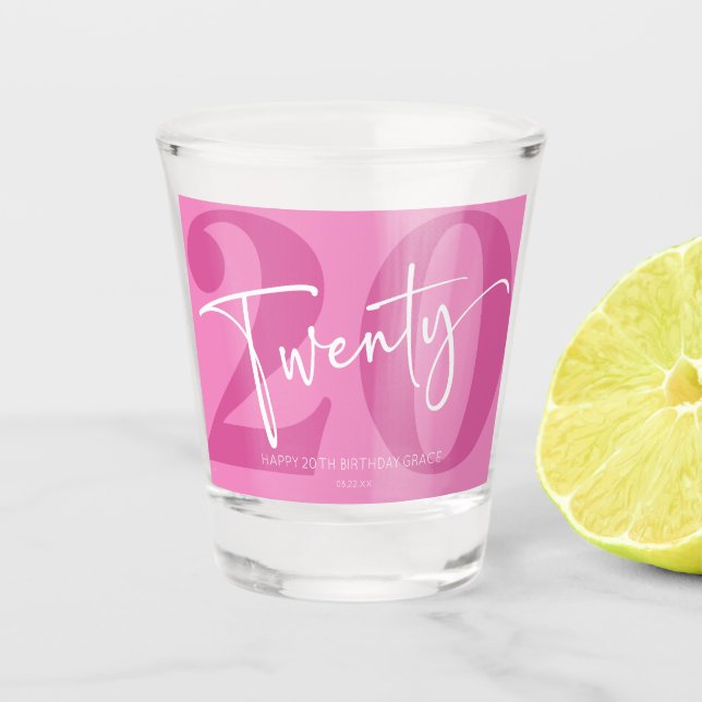 Pink Twenty 20th Twentieth Birthday Party Gift Shot Glass (Front)