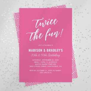 Pink Twice the Fun Double Birthday Invitation