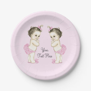 Pink Twin Baby Girl Paper Plate