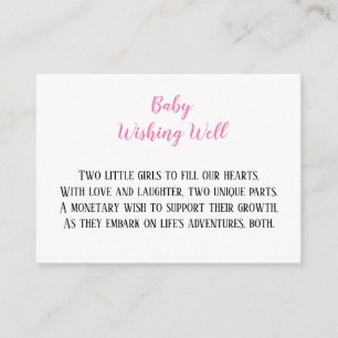 Pink Twin Baby Girls Wishing Well Baby Shower  Enclosure Card