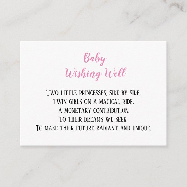 Pink Twin Baby Girls Wishing Well Baby Shower  Enclosure Card (Front)