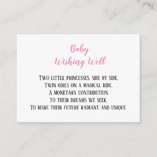 Pink Twin Baby Girls Wishing Well Baby Shower  Enclosure Card