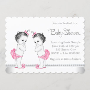 Pink Twin Girl Baby Shower Invitation