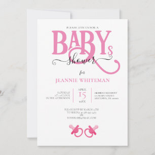 PINK TWIN GIRL BABY SHOWER WITH PACIFIER INVITATION
