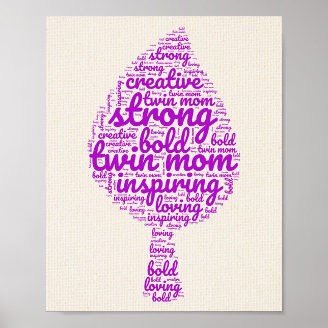 Pink Twin Mum Leaf Shaped Word Cloud  Poster (Front)