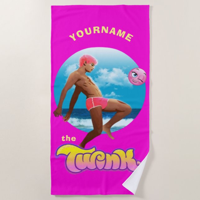 Pink Twink  - LGBTQ+ Gay Pride Personalised Beach Towel (Front)