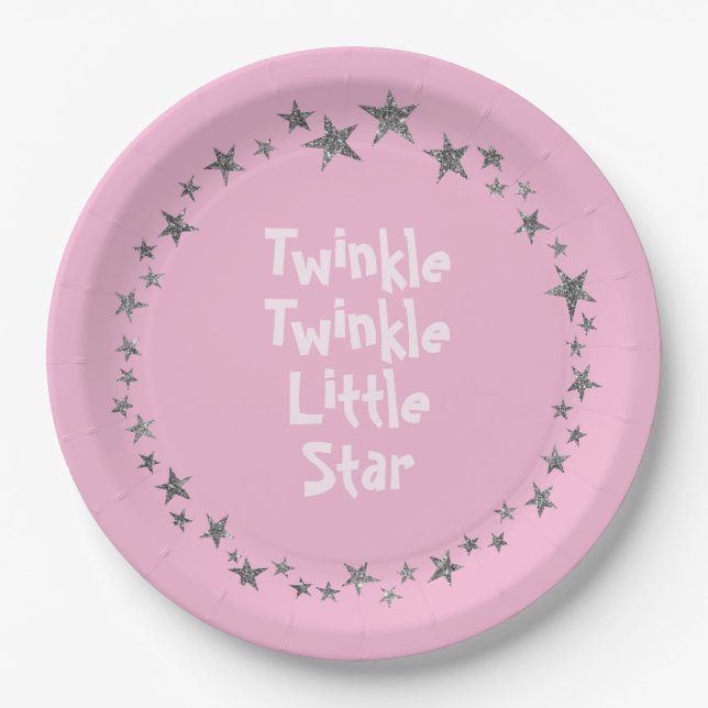 Pink Twinkle Little Star Baby Girl Party Plates (Front)