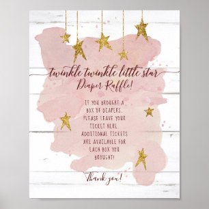 Pink Twinkle Little Star Gold Diaper Raffle Sign