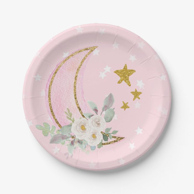 Pink Twinkle Little Star Plates Pink Gender Reveal (Front)
