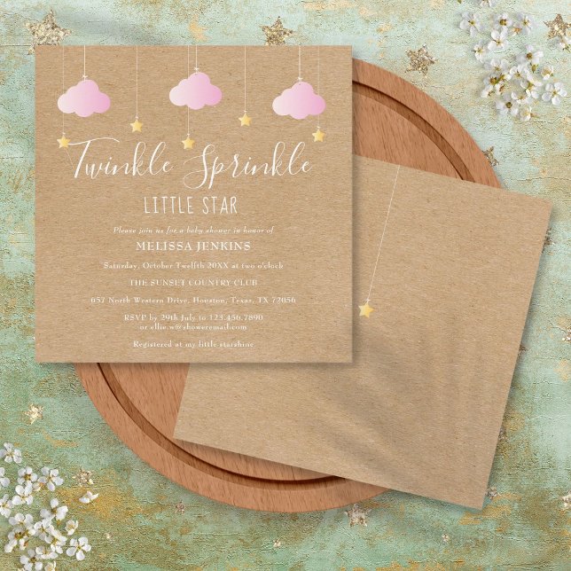 Pink Twinkle Sprinkle Little Star Baby Shower Boho Invitation (Pink Twinkle Sprinkle Little Star Baby Shower Boho Invitation)