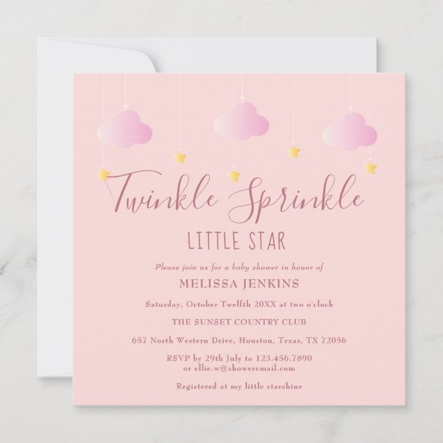 Pink Twinkle Sprinkle Little Star Baby Shower Invitation (Front)