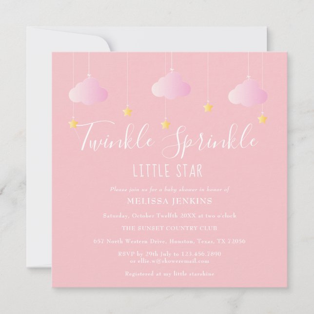 Pink Twinkle Sprinkle Little Star Baby Shower Invitation (Front)