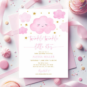 Pink Twinkle Star Cloud Baby Sprinkle Invitation