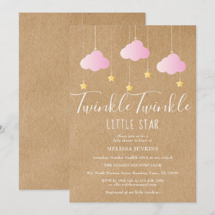 Pink Twinkle Twinkle Baby Shower Rustic Kraft Invitation