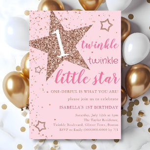 Pink Twinkle Twinkle Little Star 1st Birthday  Invitation