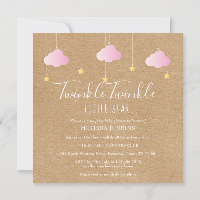 Pink Twinkle Twinkle Little Star Baby Shower Boho Invitation (Front)