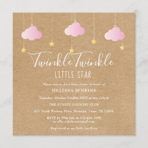 Pink Twinkle Twinkle Little Star Baby Shower Boho Invitation