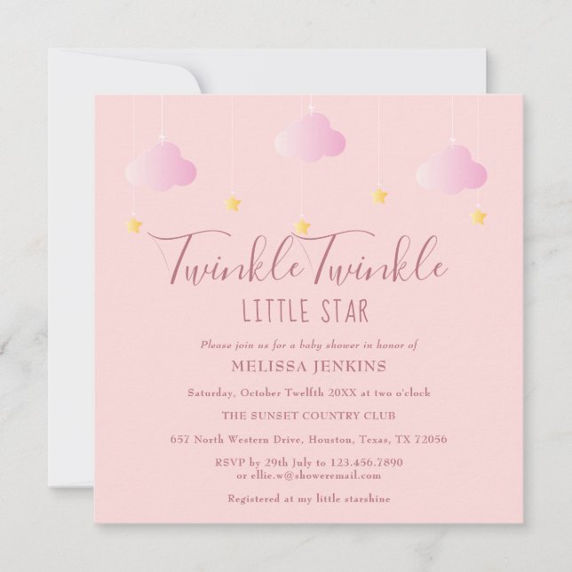 Pink Twinkle Twinkle Little Star Baby Shower Invitation (Front)
