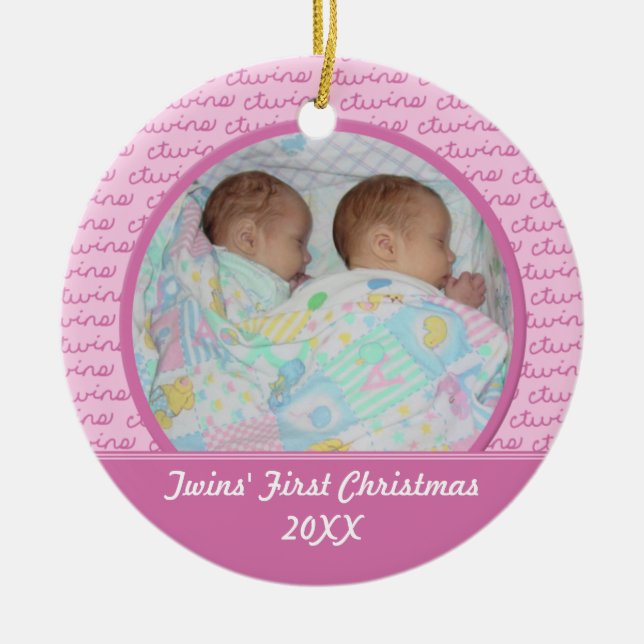Pink Twins First Christma Ornament (Front)