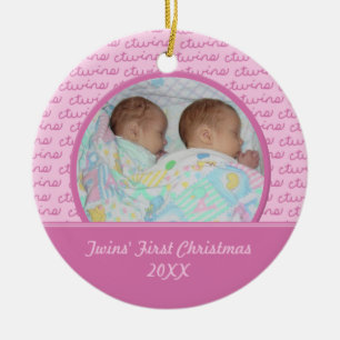 Pink Twins First Christmas Photo Ornament