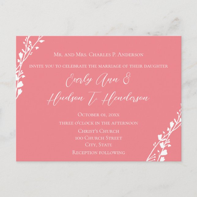 Pink Two are One Christian Wedding Invitation  Postcard (Front)