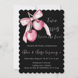 Pink Two berries twins Custom Birthday Invite