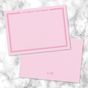 Pink Two Border Minimalist Monogram Card