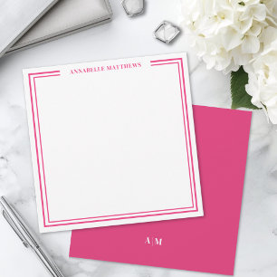 Pink Two Border Name Monogram Square Card