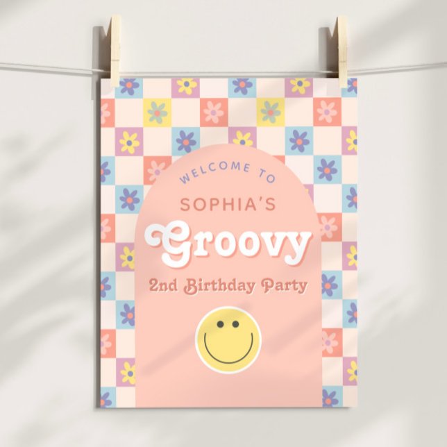 Pink Two Groovy Boho 2nd Birthday Welcome Sign (Creator Uploaded)