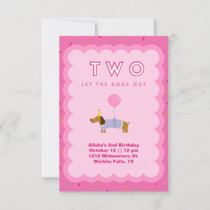 Pink Two Let the Dogs Out 2nd Birthday Invitation