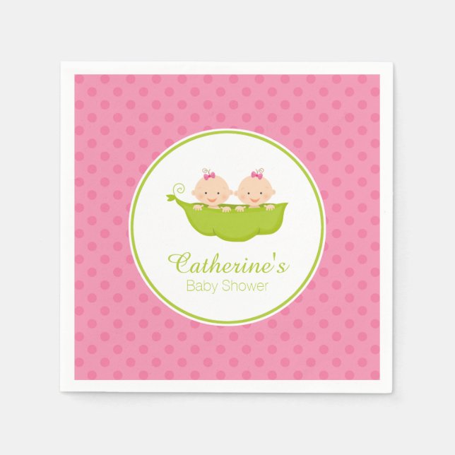 Pink Two Peas in Pod Baby Shower Paper Napkin (Front)